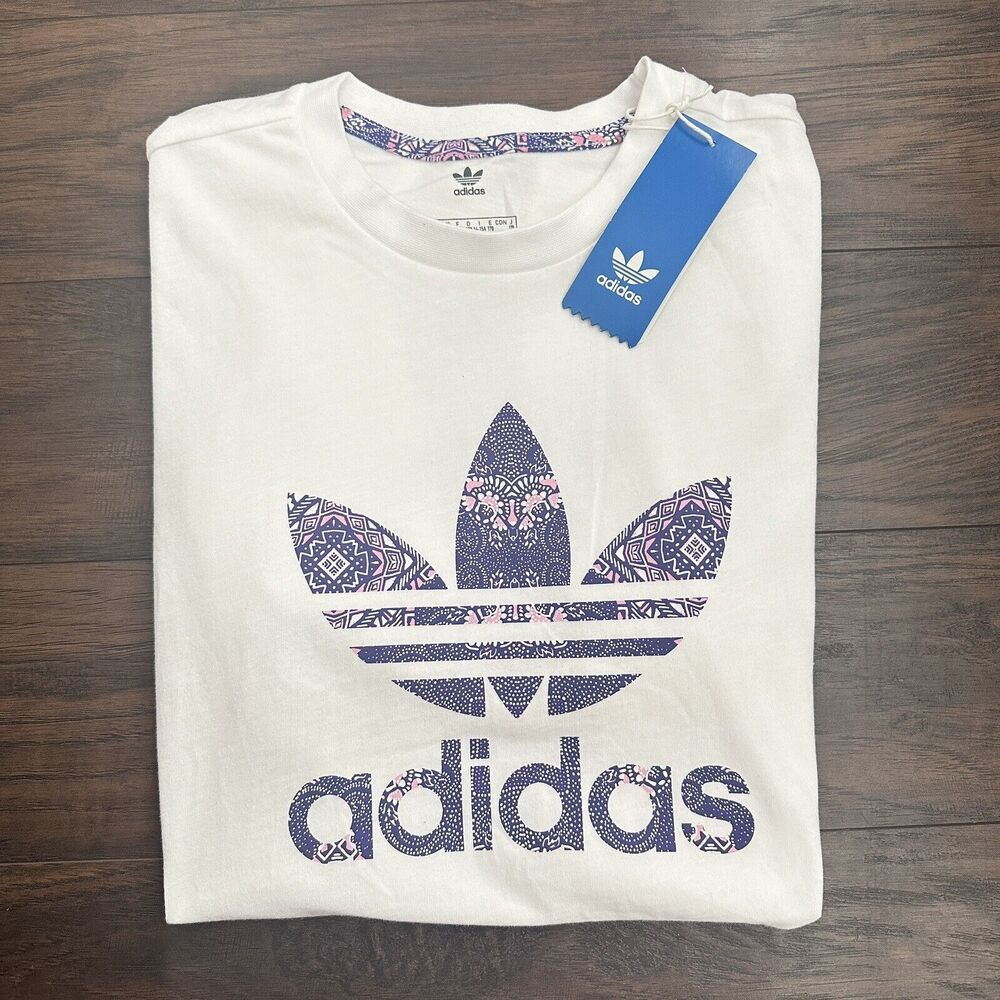 Adidas Originals FLOWER TREFOIL TEE Graphic T Shirt Floral Top JUNIORS EK5582